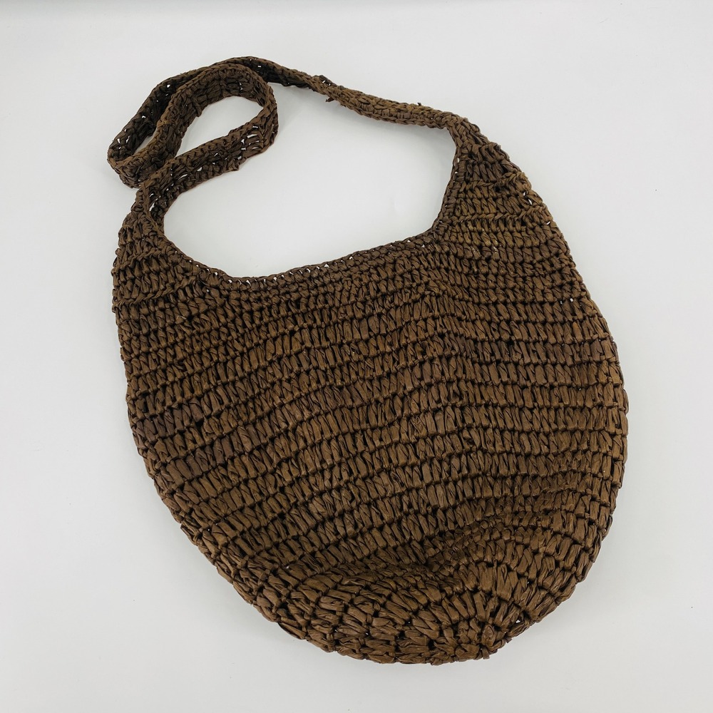 J. Jill Woven Straw Shoulder Bag Women OS Brown Crochet Boho Hobo